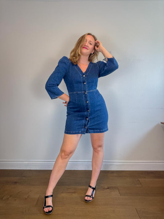 LE JEAN " Puff Sleeve Denim Mini Dress" (Size M/L)