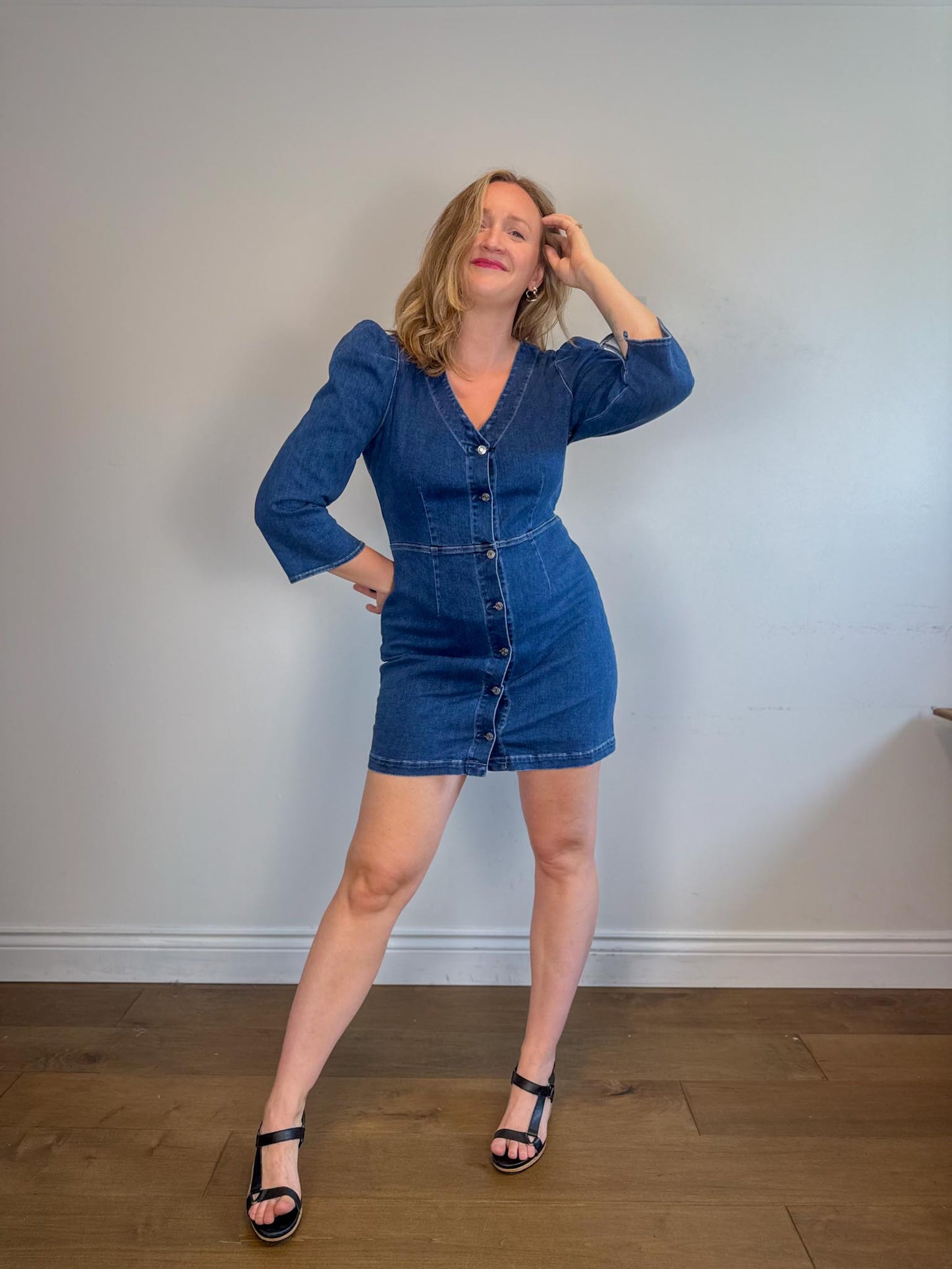 LE JEAN " Puff Sleeve Denim Mini Dress" (Size M/L)