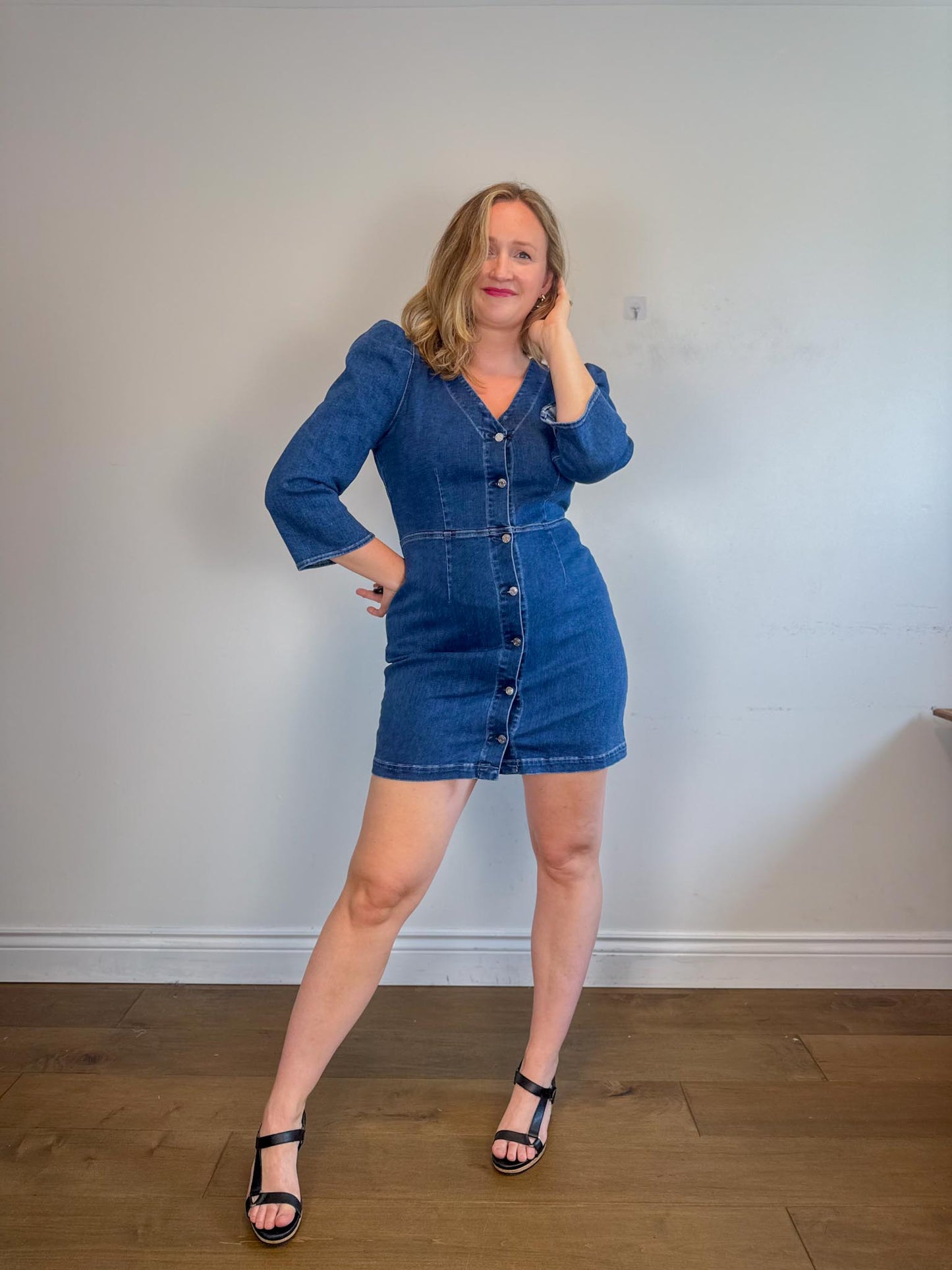 LE JEAN " Puff Sleeve Denim Mini Dress" (Size M/L)