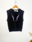 Vintage Floral Embroidered Sweater Vest in Black/Purple (Size S)