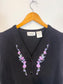 Vintage Floral Embroidered Sweater Vest in Black/Purple (Size S)