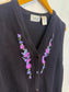 Vintage Floral Embroidered Sweater Vest in Black/Purple (Size S)