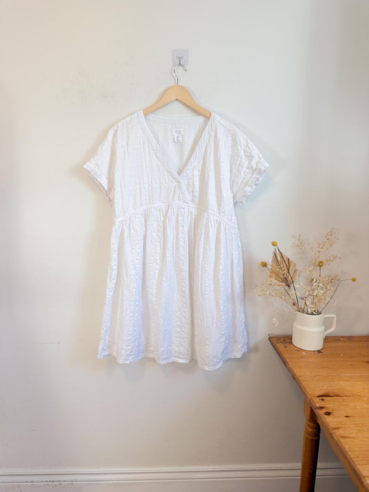 Sigrid Olsen Linen & Cotton Mini Dress in White (Size L)
