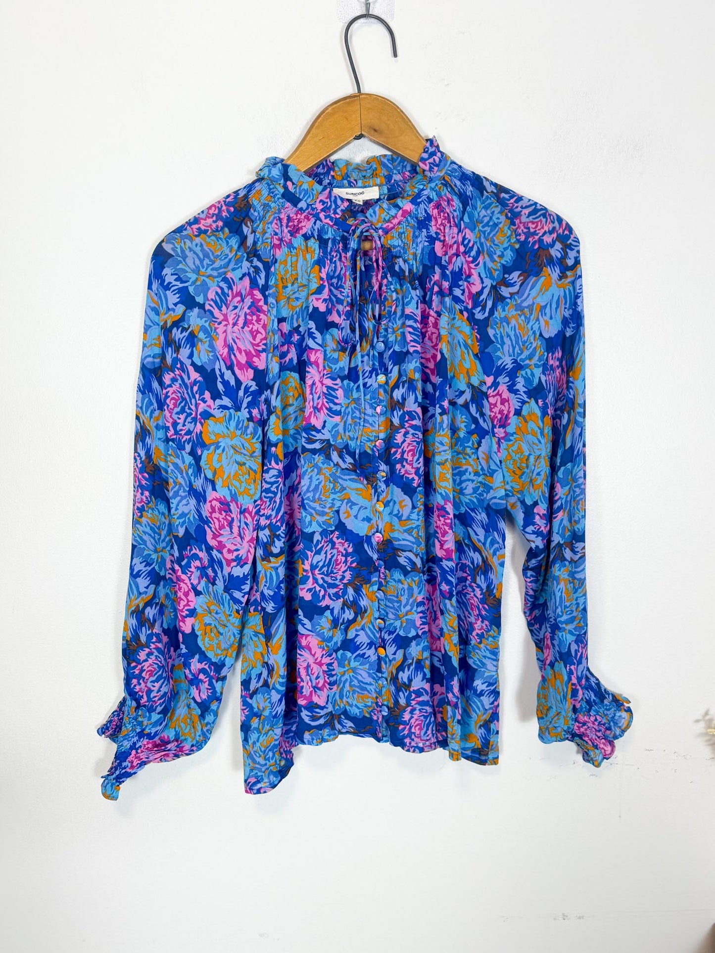 SUNCOO Paris "Linda Floral Printed Blouse in Blue" (Size S/M)