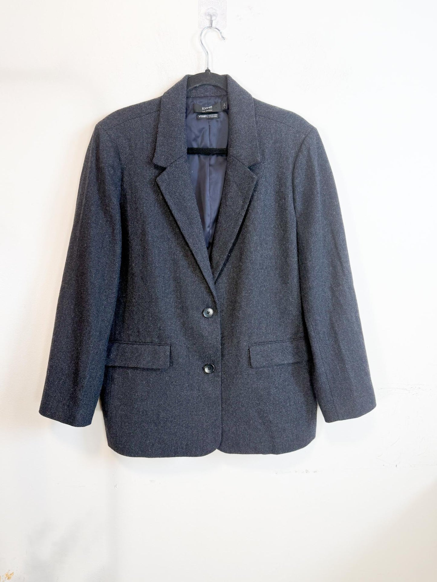 Simons Wool Blend Tweed Blazer in Navy (Size L)