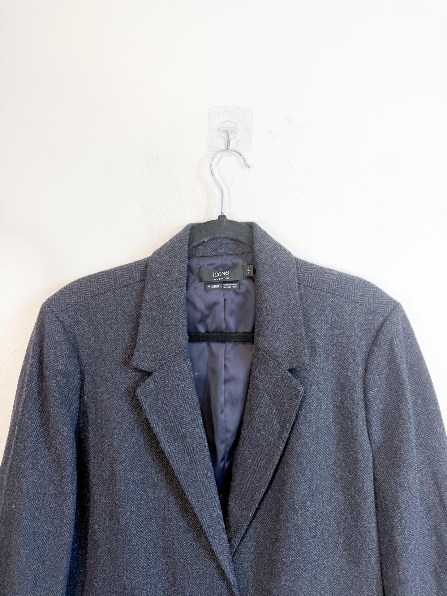 Simons Wool Blend Tweed Blazer in Navy (Size L)