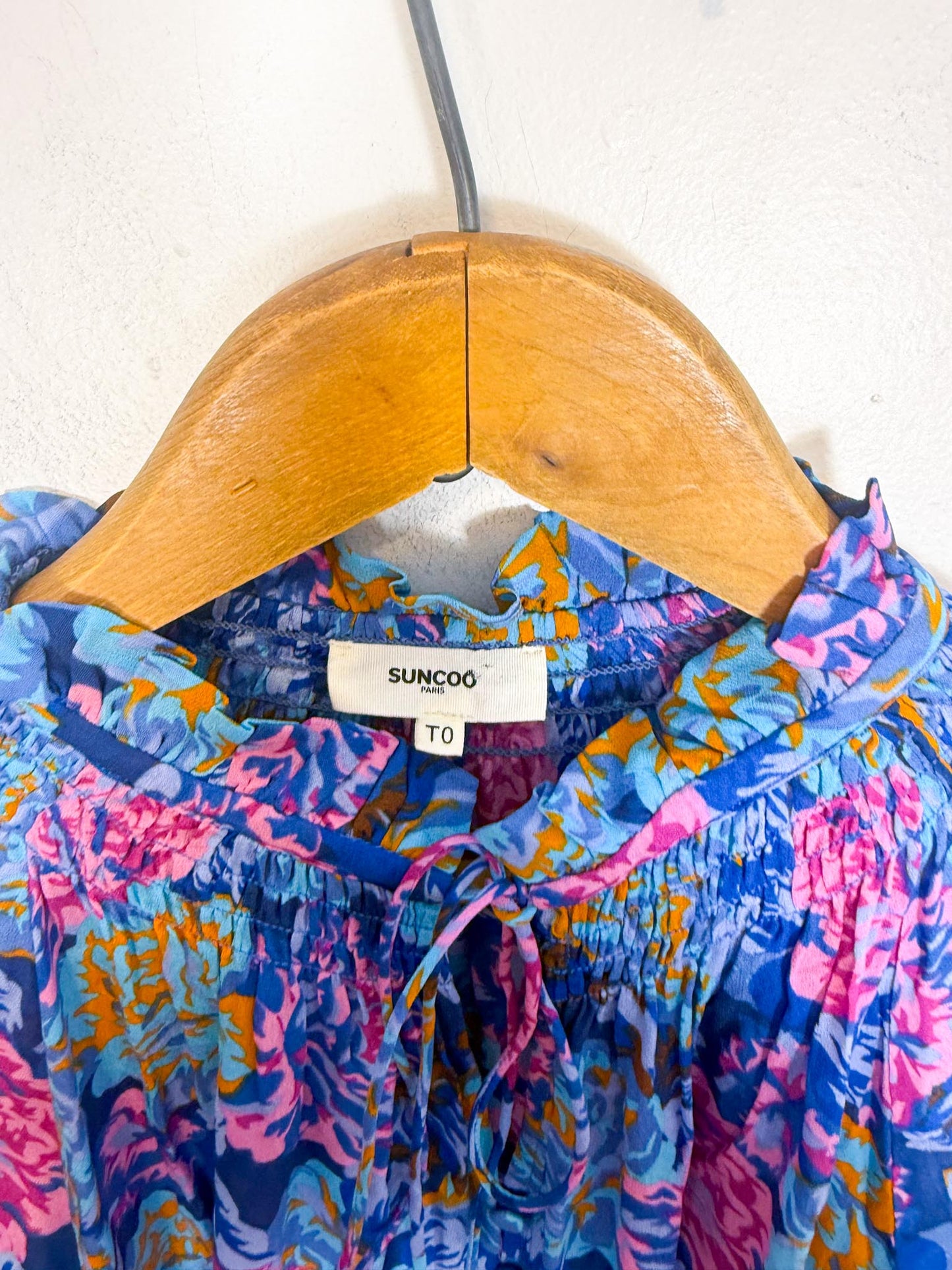 SUNCOO Paris "Linda Floral Printed Blouse in Blue" (Size S/M)