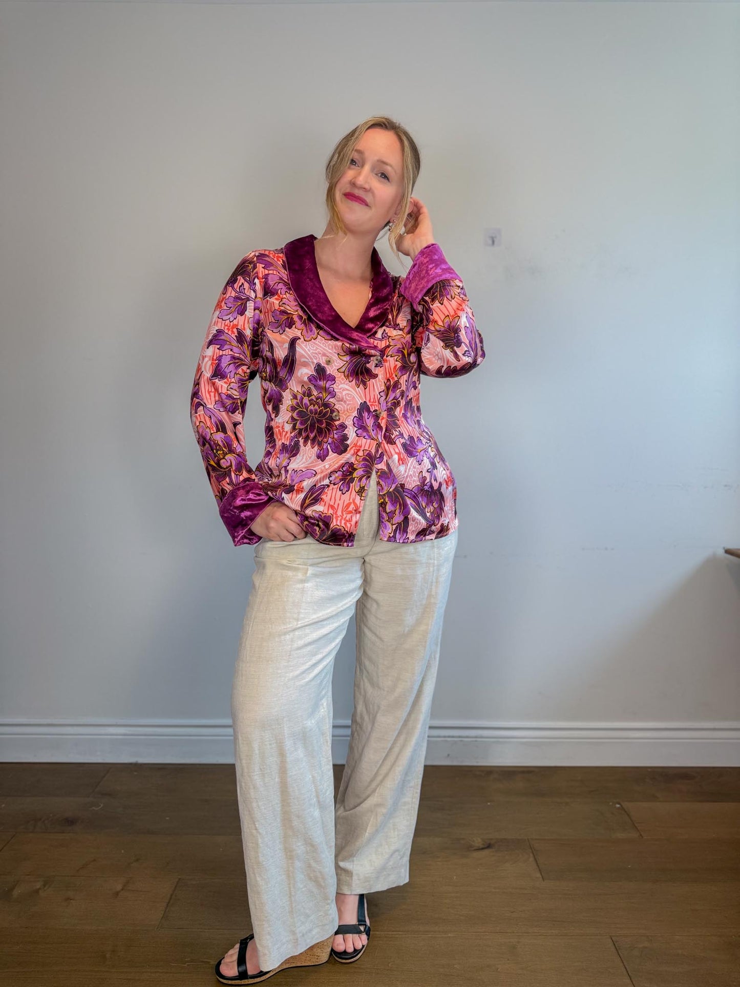 Anthropologie "Luxe Blouse in Purple Floral" (Size M)