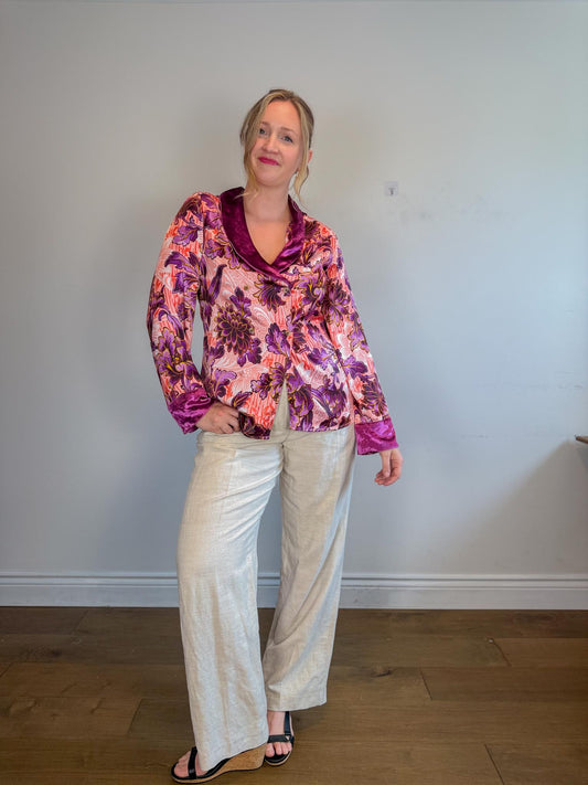 Anthropologie "Luxe Blouse in Purple Floral" (Size M)