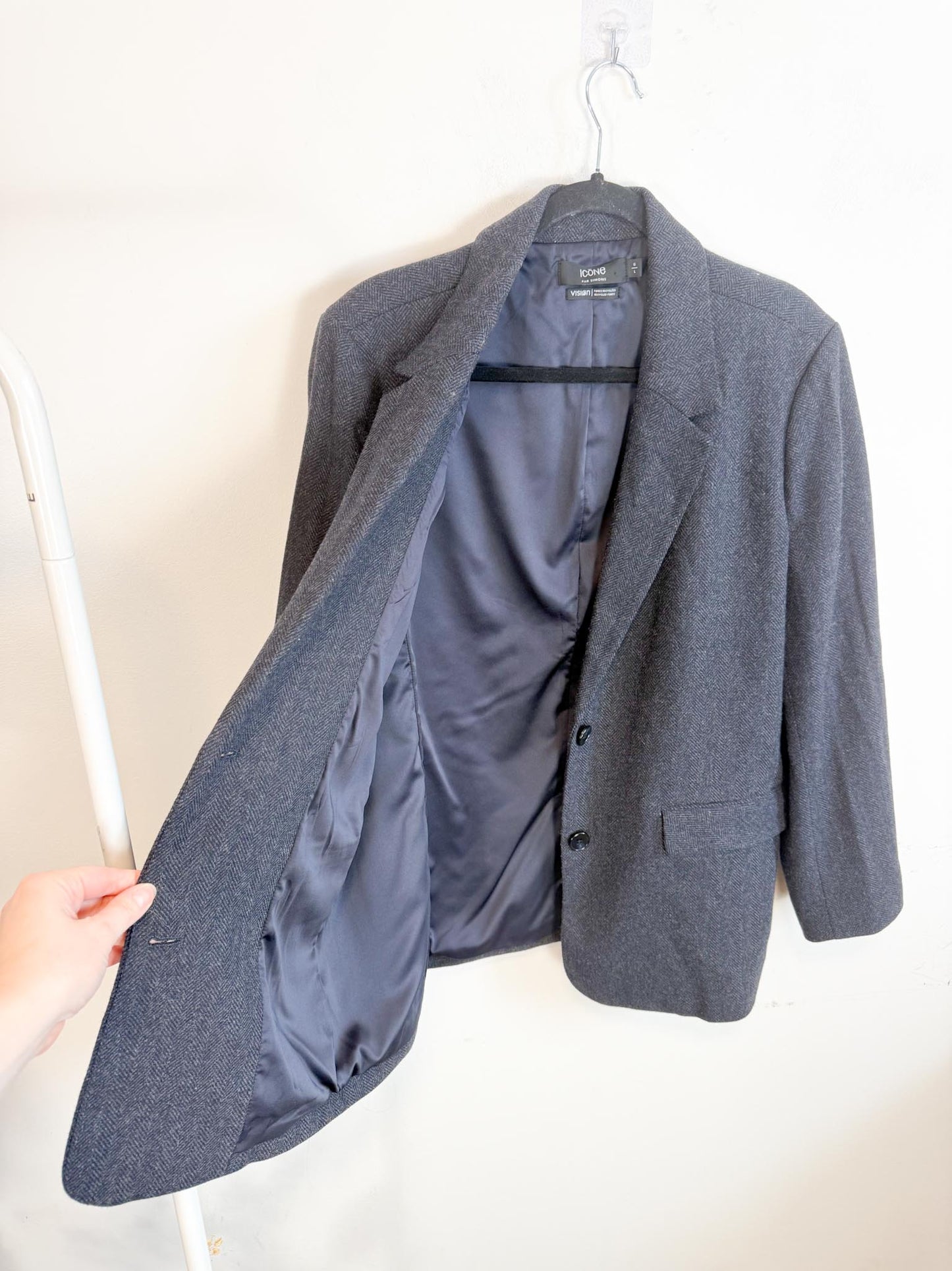 Simons Wool Blend Tweed Blazer in Navy (Size L)