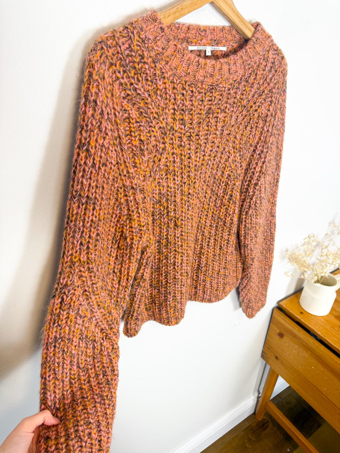 SECOND FEMALE Fillipi Mohair Chunky Knit Sweater in Apricot (Size S/M)