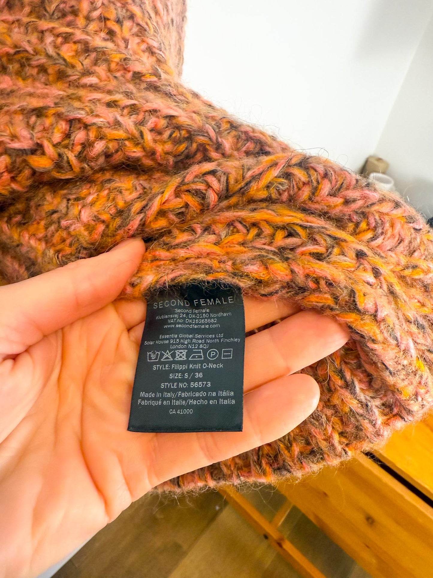 SECOND FEMALE Fillipi Mohair Chunky Knit Sweater in Apricot (Size S/M)