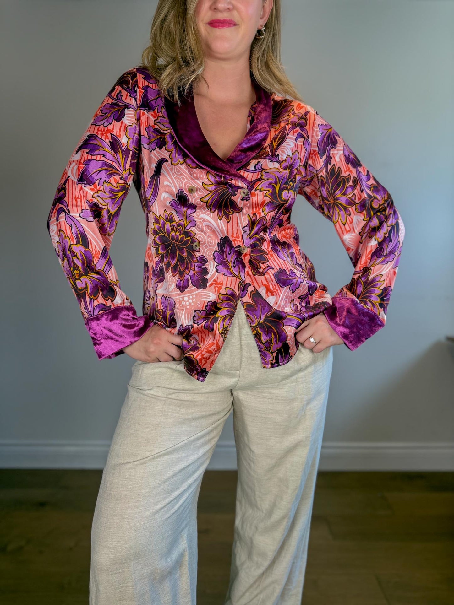 Anthropologie "Luxe Blouse in Purple Floral" (Size M)