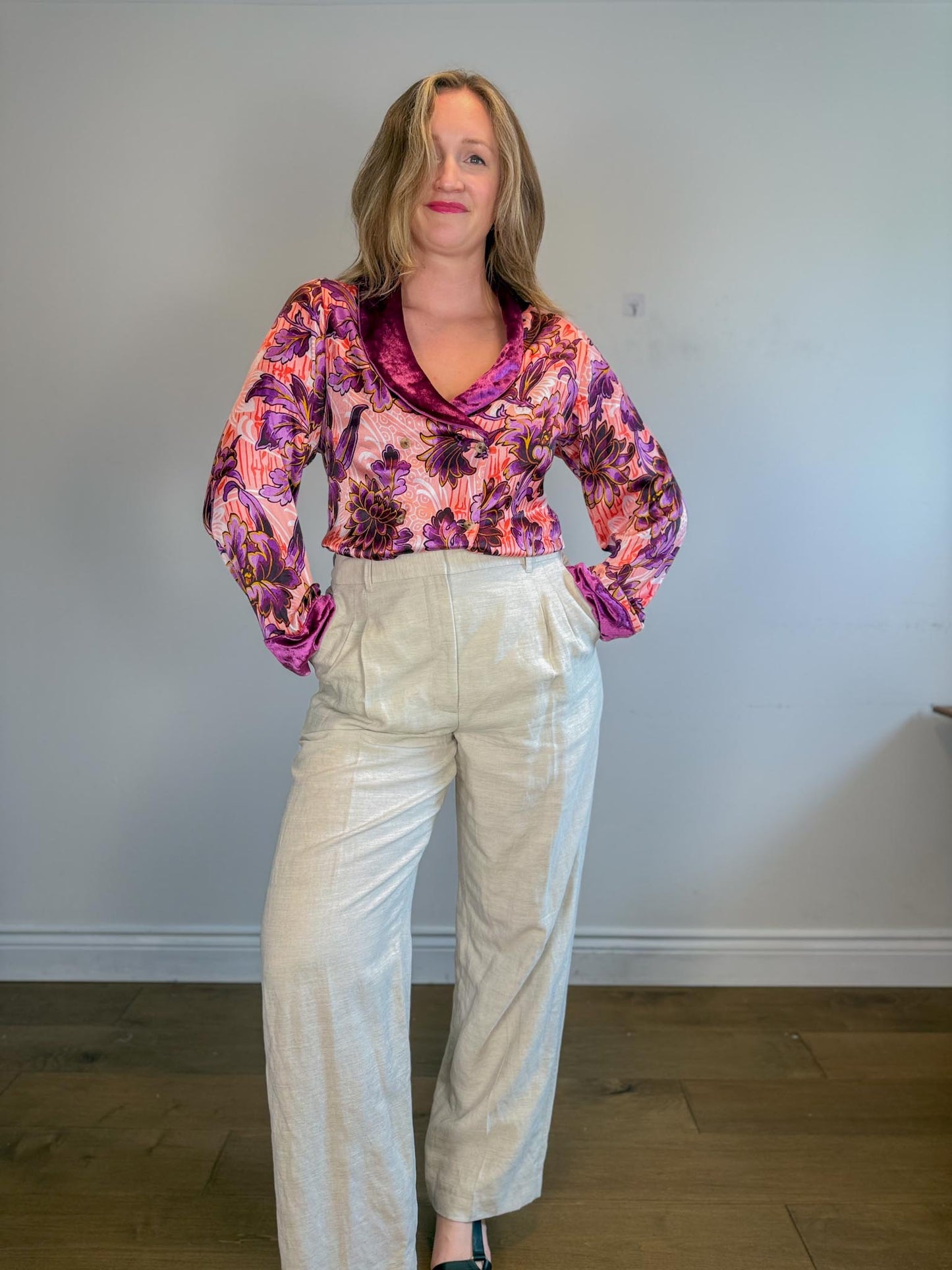 Anthropologie "Luxe Blouse in Purple Floral" (Size M)