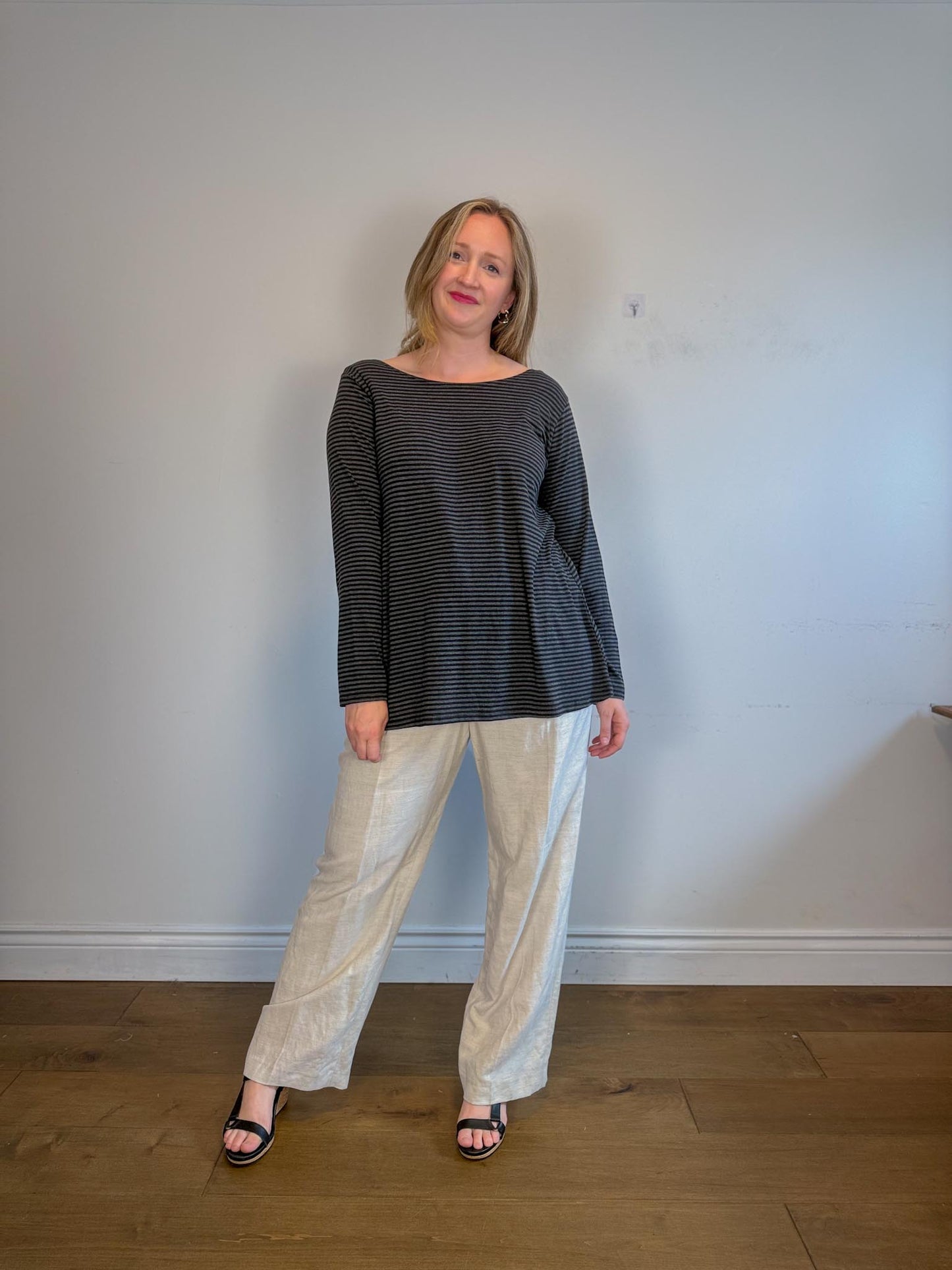 Buttercream Canadian Sustainable Striped Long Sleeve T-Shirt in Black/Grey NWT (Size 1X)