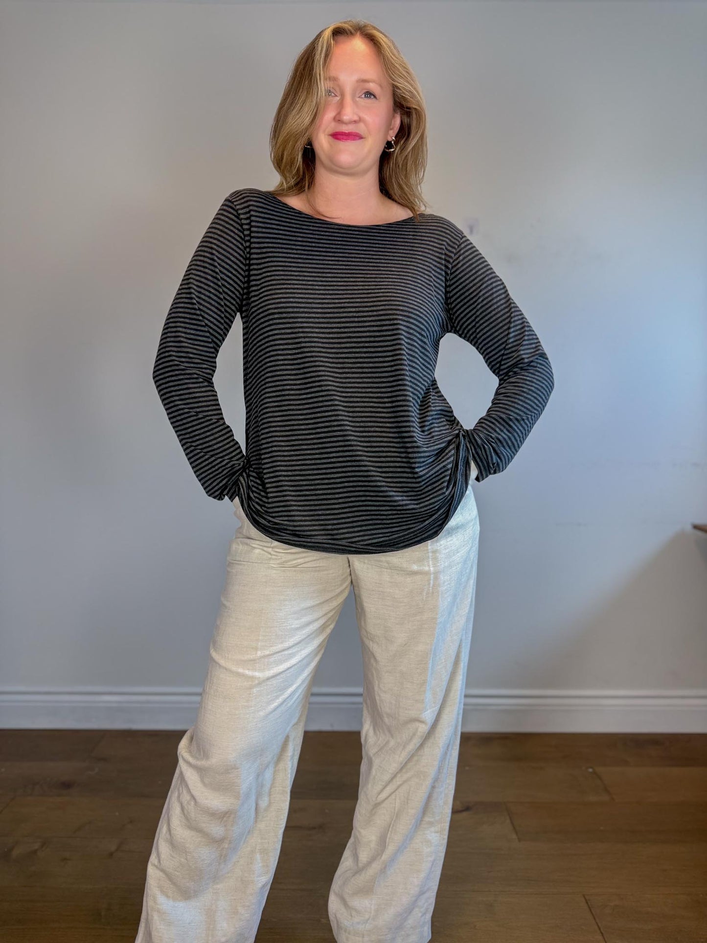 Buttercream Canadian Sustainable Striped Long Sleeve T-Shirt in Black/Grey NWT (Size 1X)