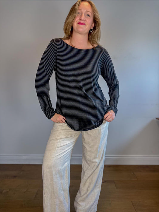 Buttercream Canadian Sustainable Striped Long Sleeve T-Shirt in Black/Grey NWT (Size 1X)