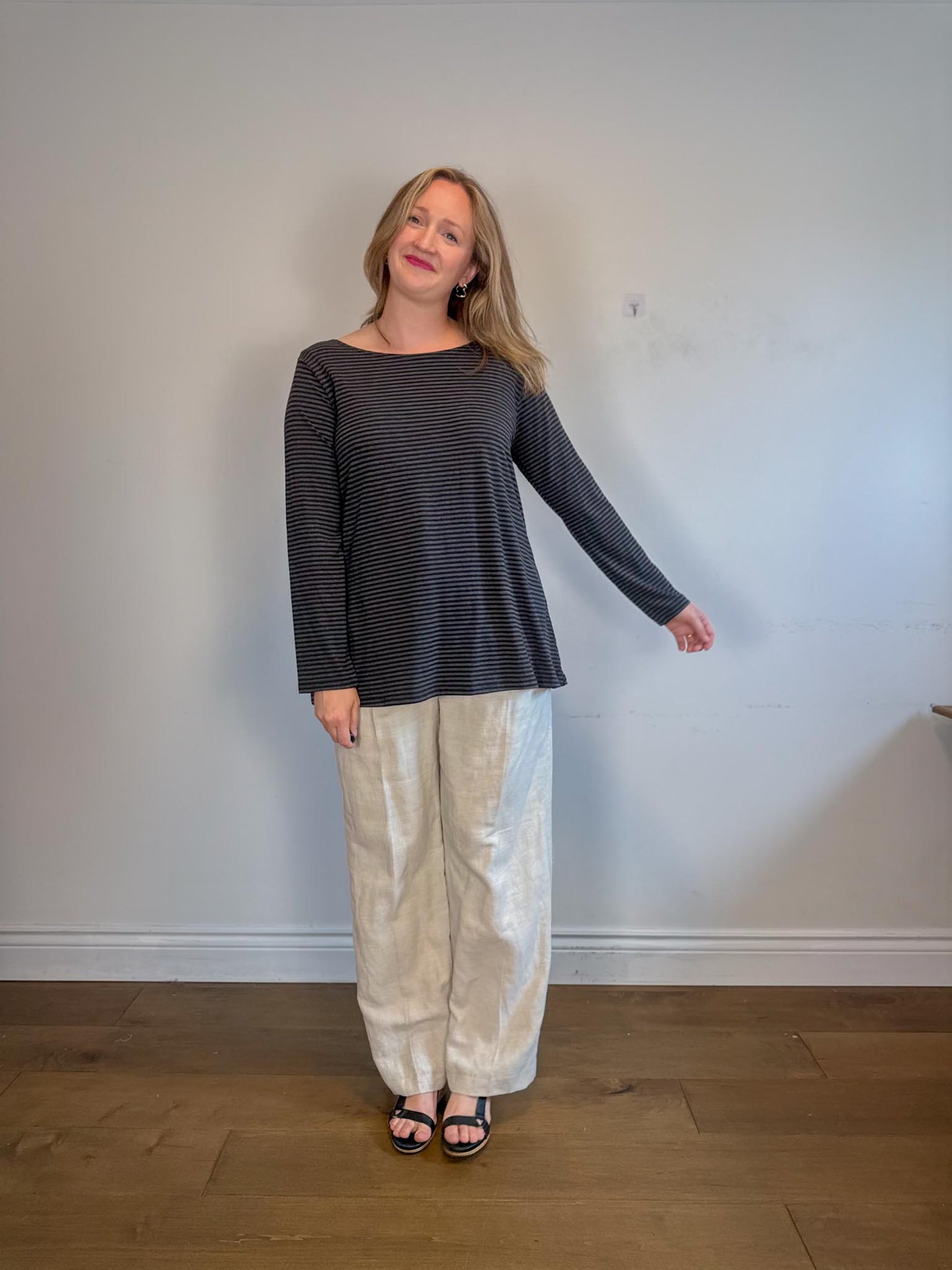 Buttercream Canadian Sustainable Striped Long Sleeve T-Shirt in Black/Grey NWT (Size 1X)