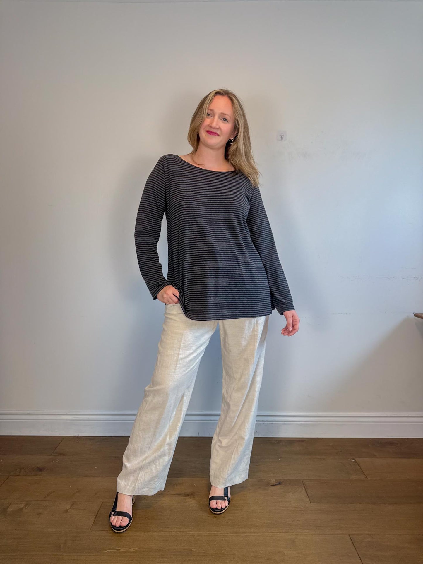 Buttercream Canadian Sustainable Striped Long Sleeve T-Shirt in Black/Grey NWT (Size 1X)