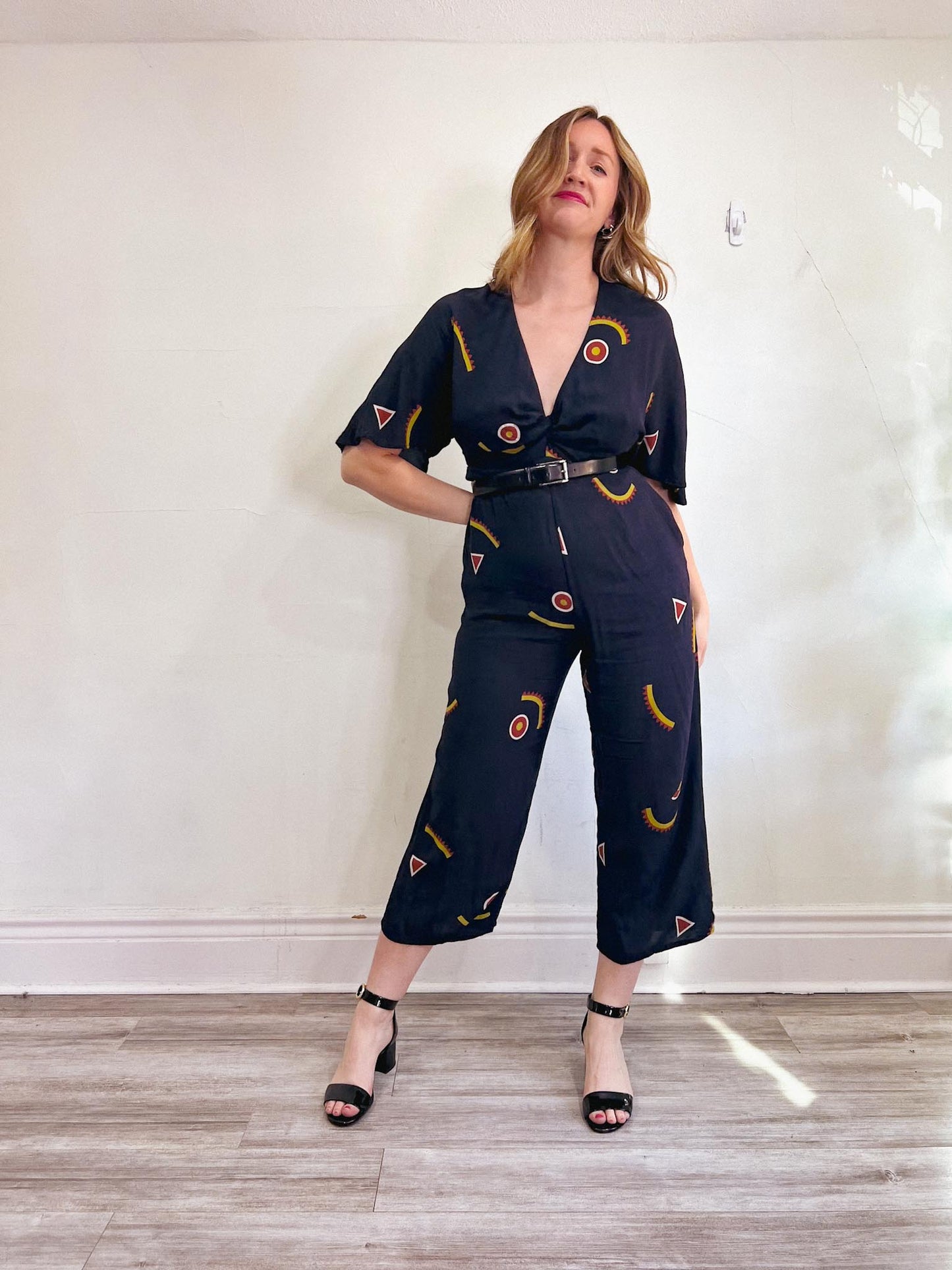 CAPULET Revolve Abstract Print Jumpsuit in Black (Size M/L)