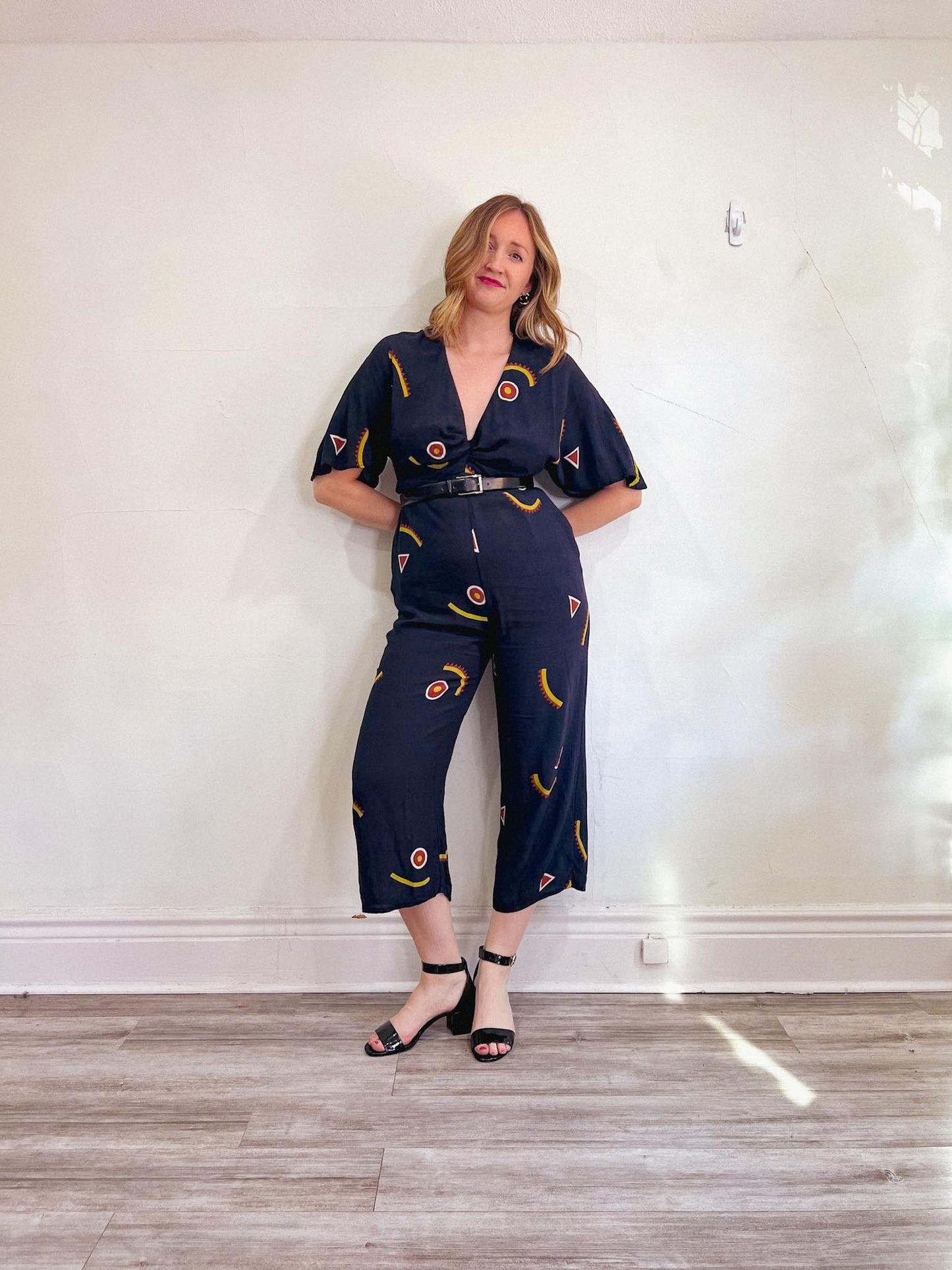 CAPULET Revolve Abstract Print Jumpsuit in Black (Size M/L)