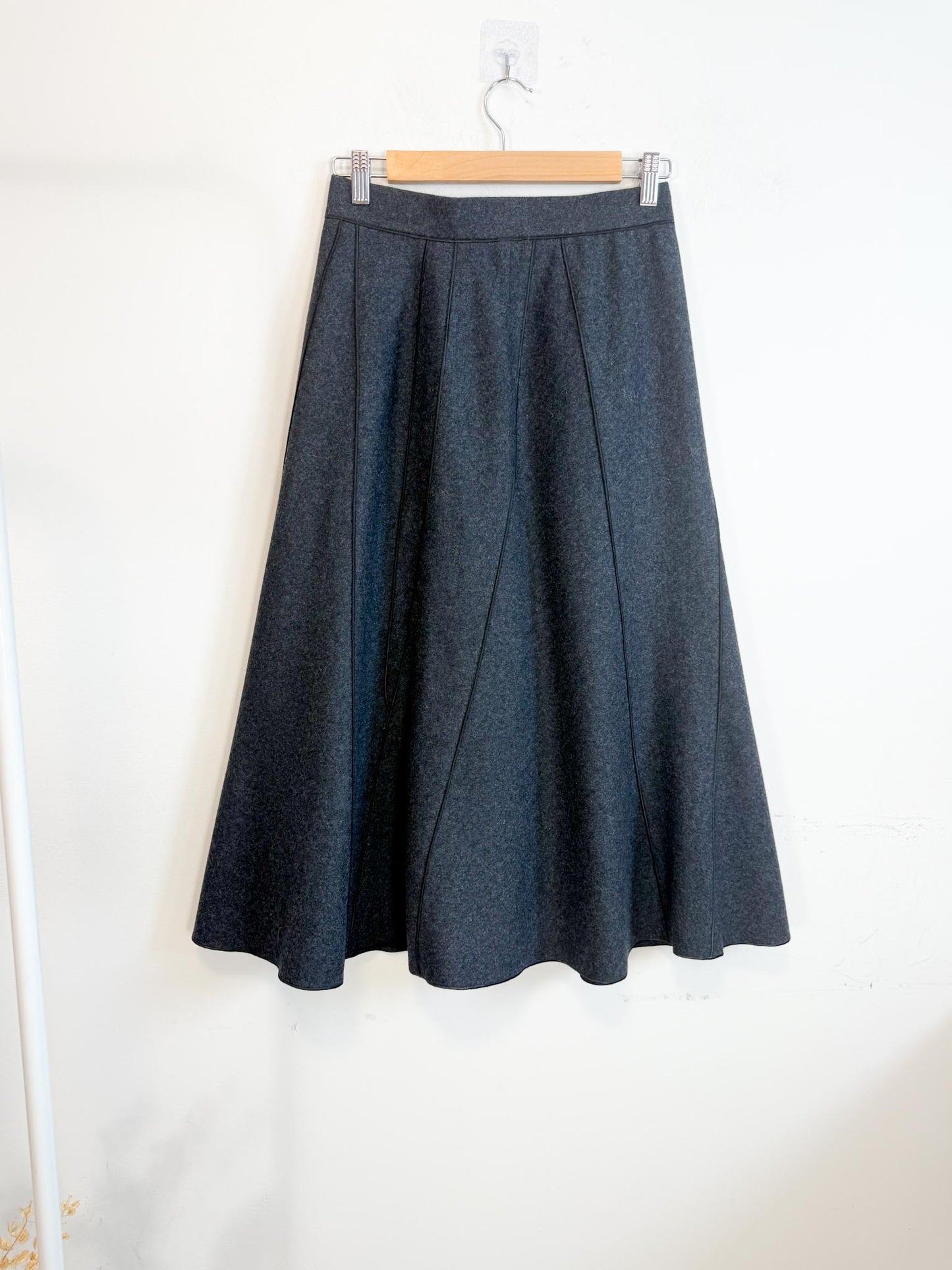 Vintage Wool Flared Midi Skirt in Dark Grey (Size S)