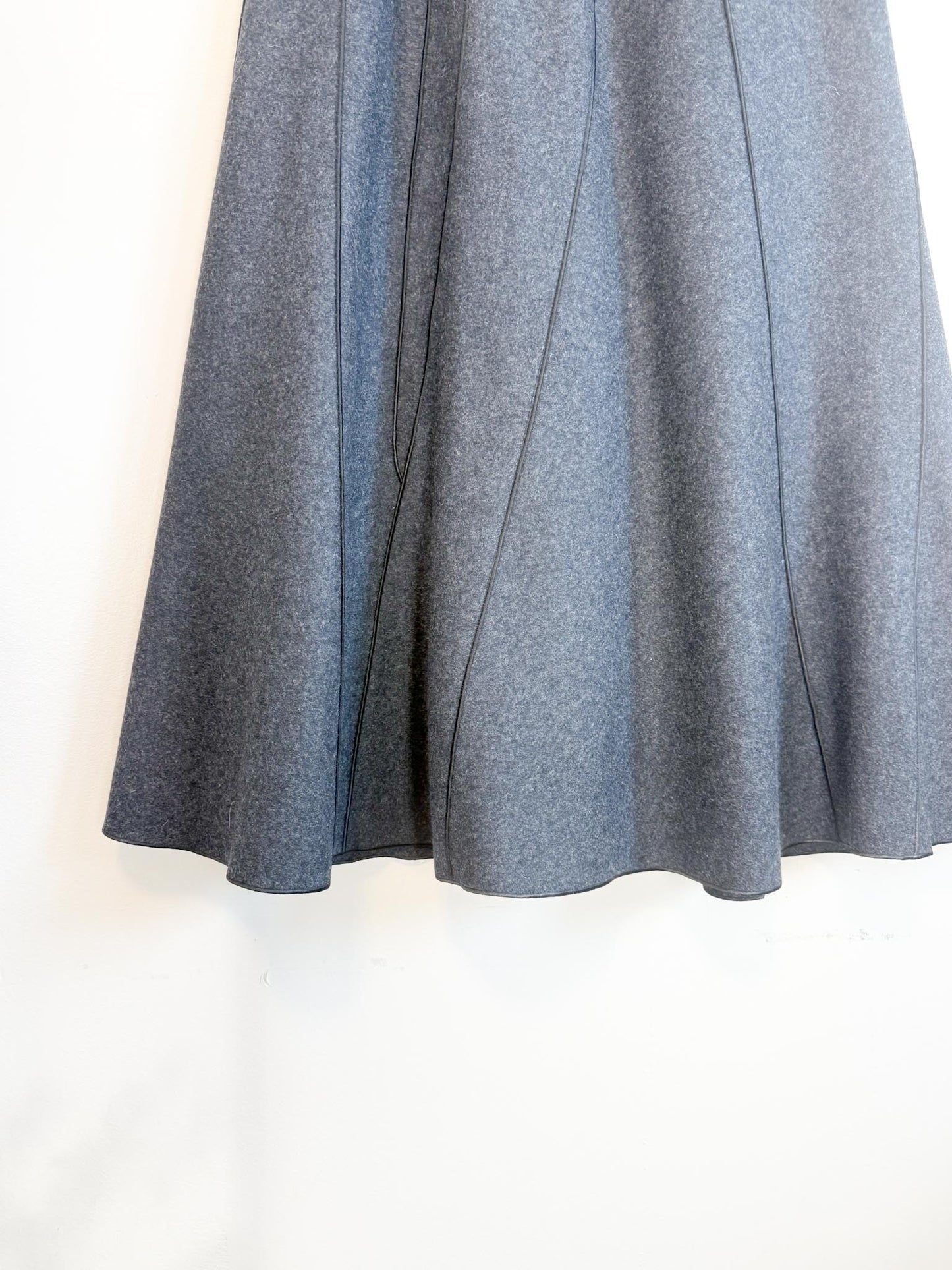 Vintage Wool Flared Midi Skirt in Dark Grey (Size S)
