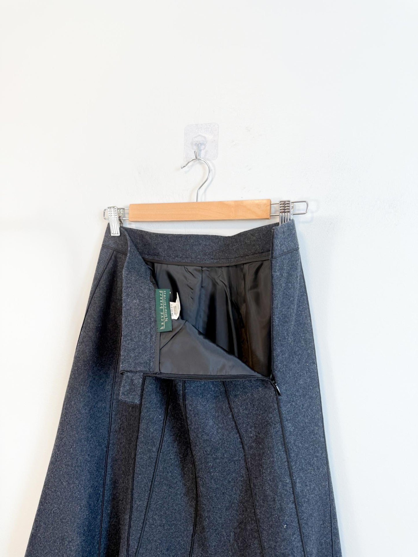 Vintage Wool Flared Midi Skirt in Dark Grey (Size S)