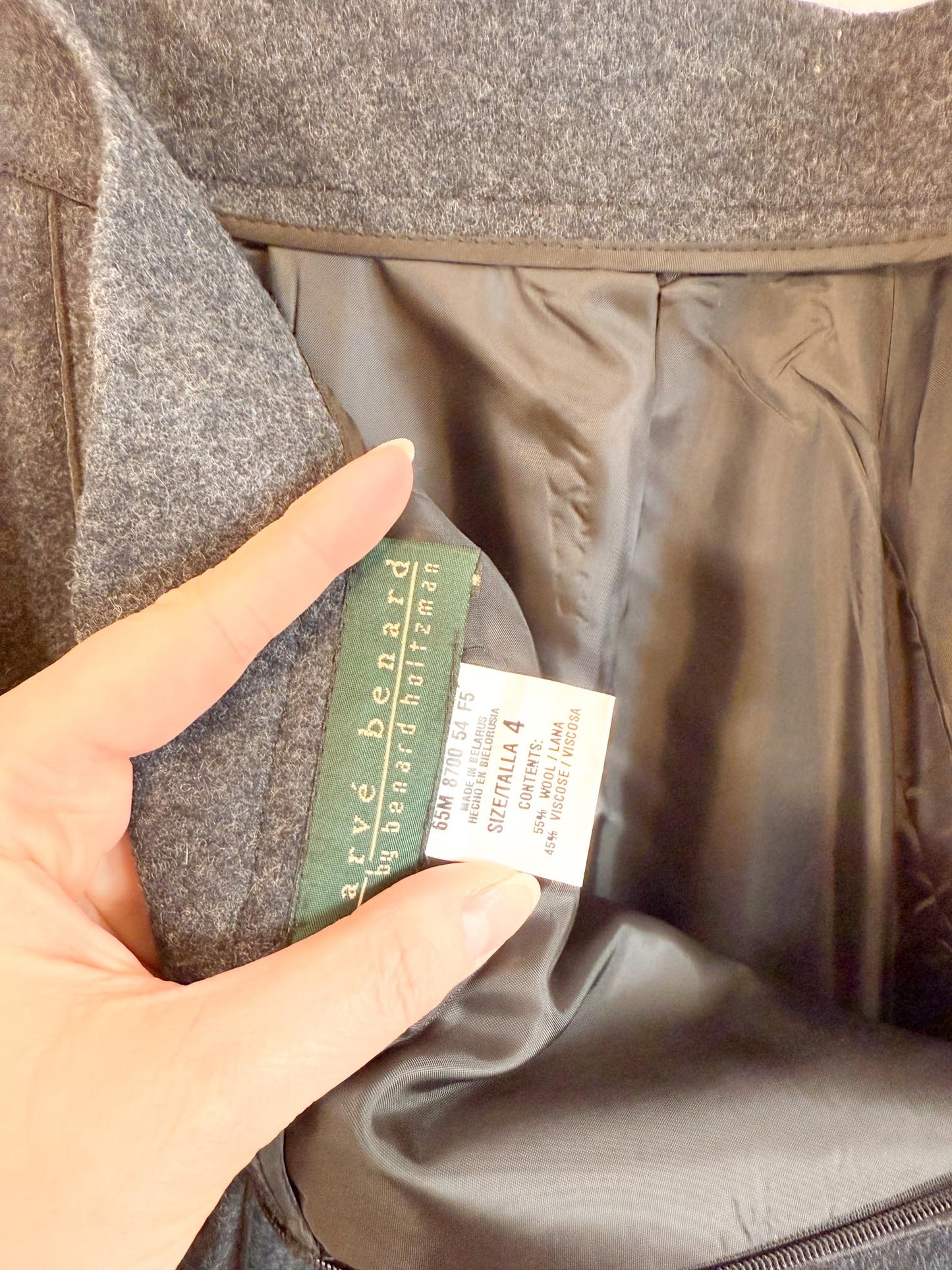 Vintage Wool Flared Midi Skirt in Dark Grey (Size S)