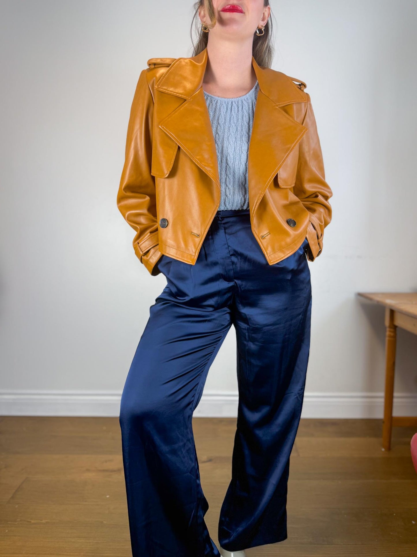 Anthropologie AVEC LES FILLES Faux Leather Cropped Jacket in Camel SOLD AS IS a(Size XL)