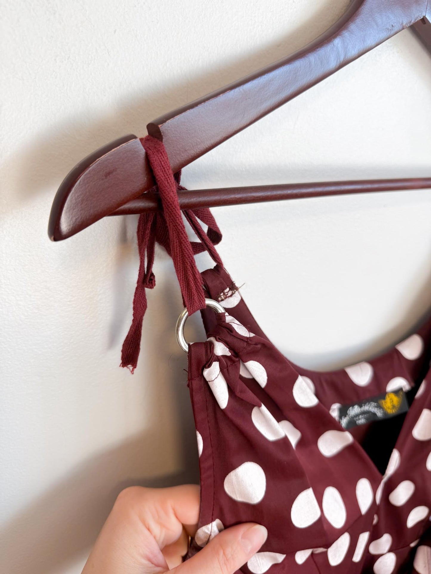 Vintage 90s Des Filles a la Vanille Paris Polka Dot Dress in Maroon/White (Size S)