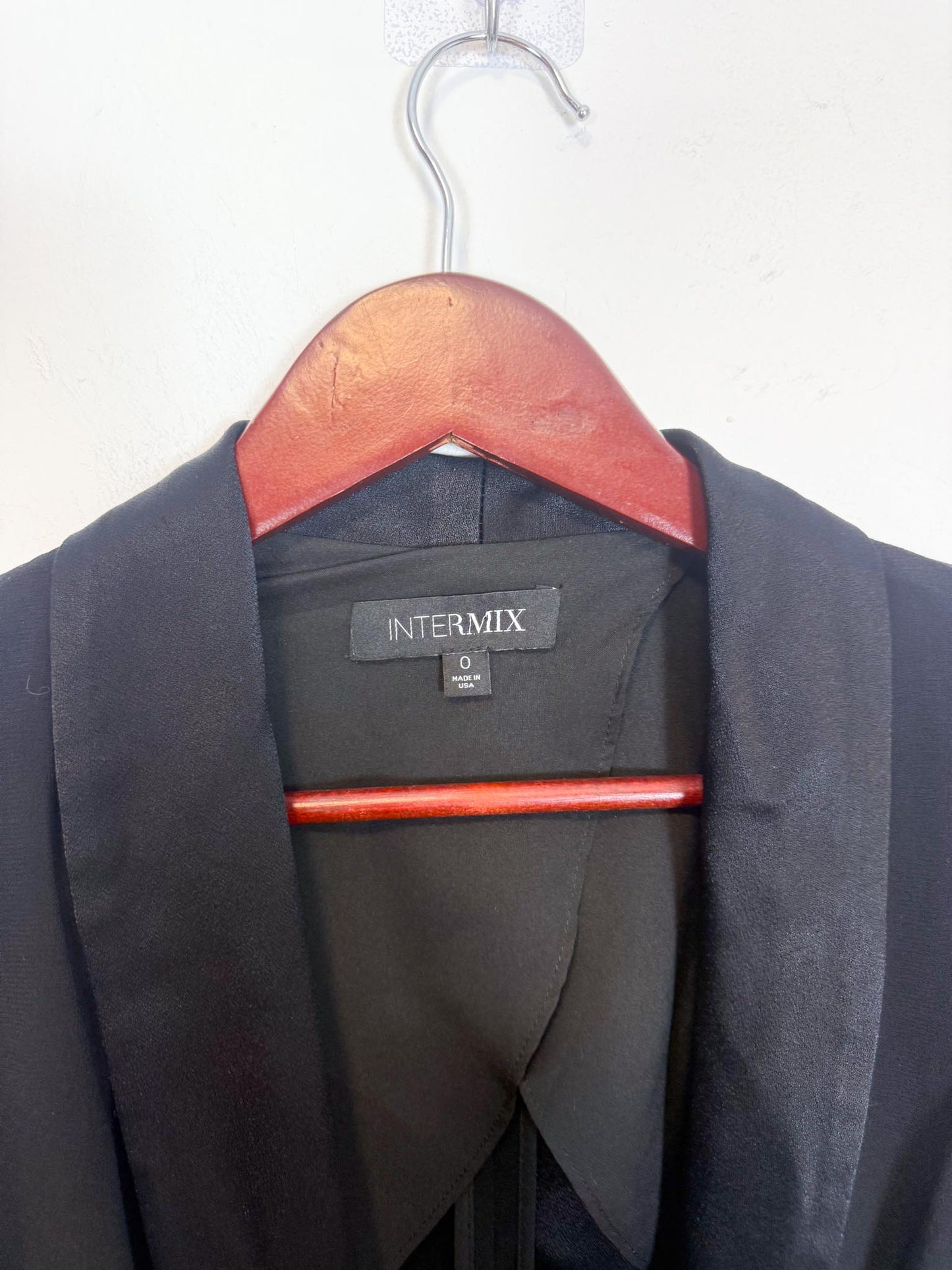 INTERMIX Designer Tuxedo Blazer with Satin Belt in Black (Size XS/S)