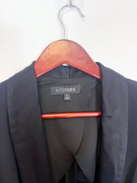 INTERMIX Designer Tuxedo Blazer with Satin Belt in Black (Size XS/S)
