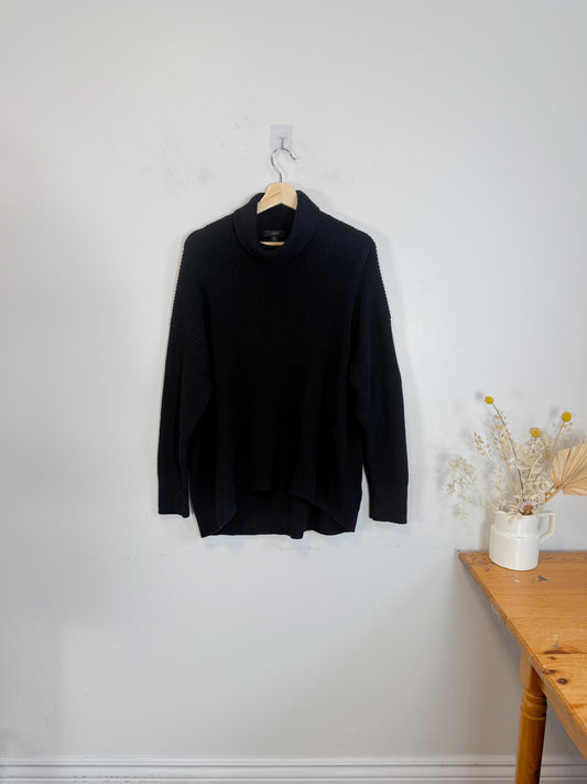 J.Crew Cotton & Silk Knit Turtleneck Sweater in Black (Size XL)
