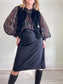 HELMUT LANG Designer Black Midi Skirt with Ruffle (Size M)