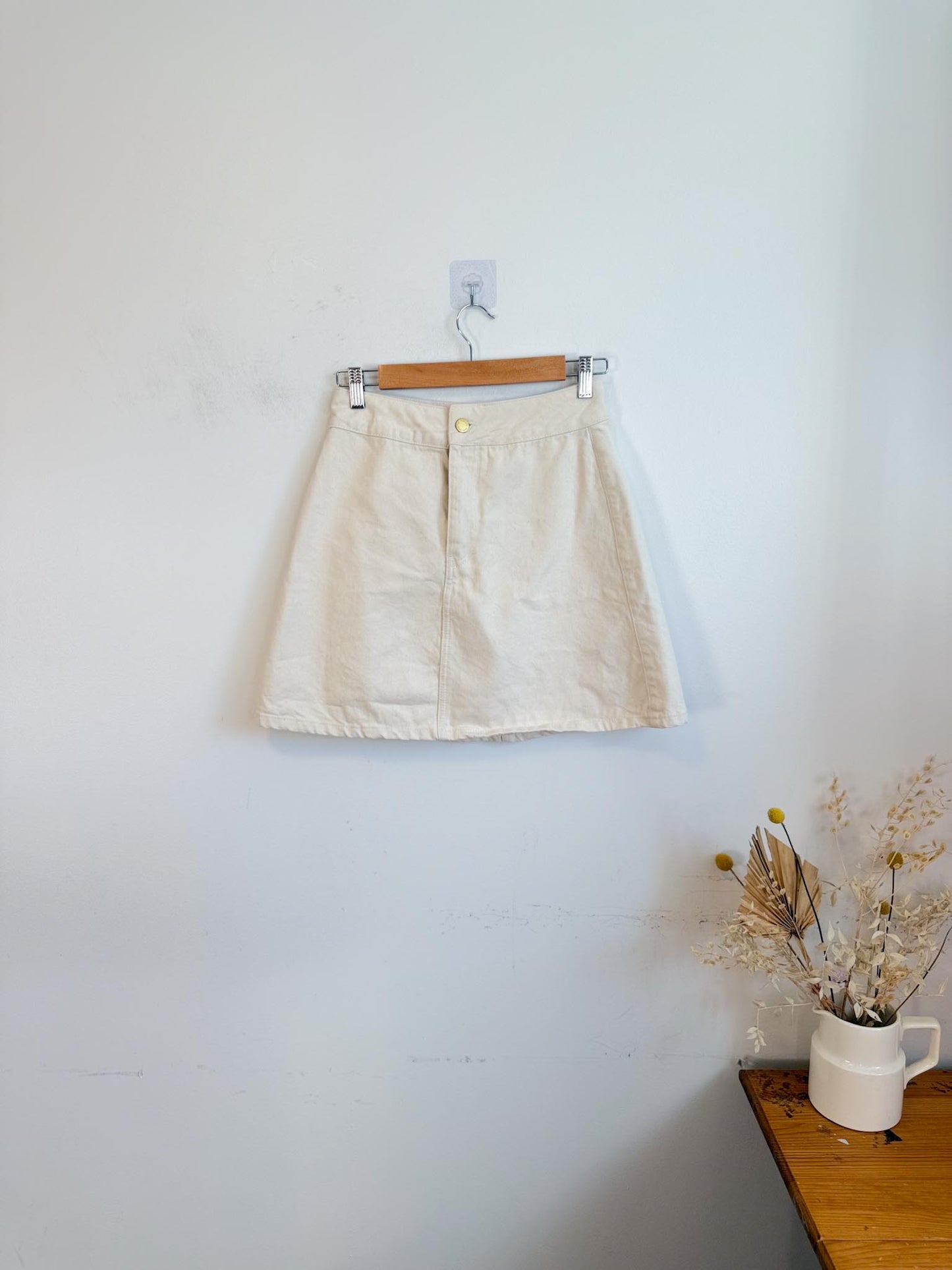 Triarchy Sustainable Mini Skirt in Natural Canvas (Size 27)