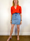 TROVATA Ruffle Blouse in Orange Red Polka Dot (Size XS-M)