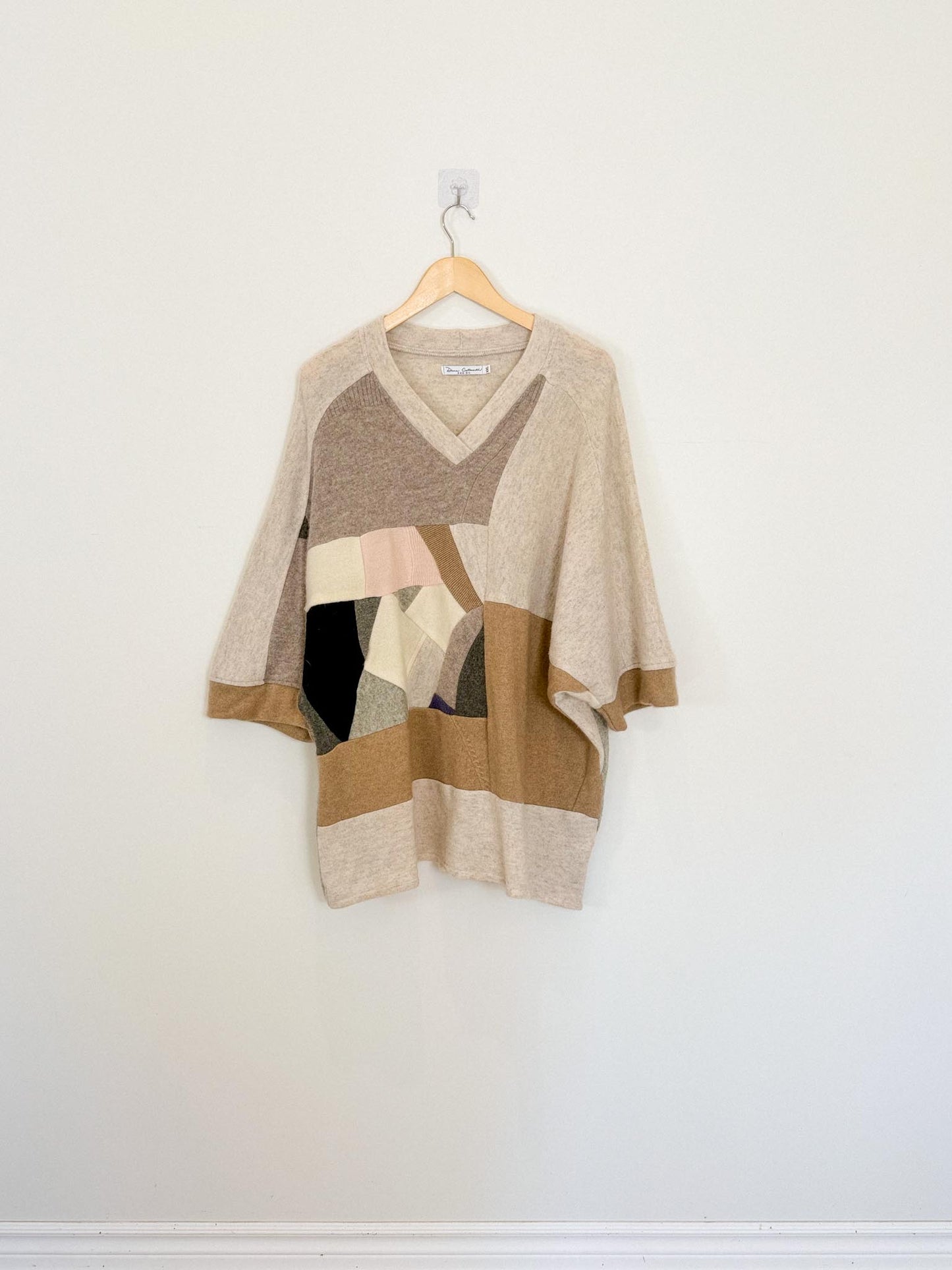 Diana Coatsworth Canadian Designer "Abstract Art Patched Upcycled Cashmere Sweater" (Size L-XXL)