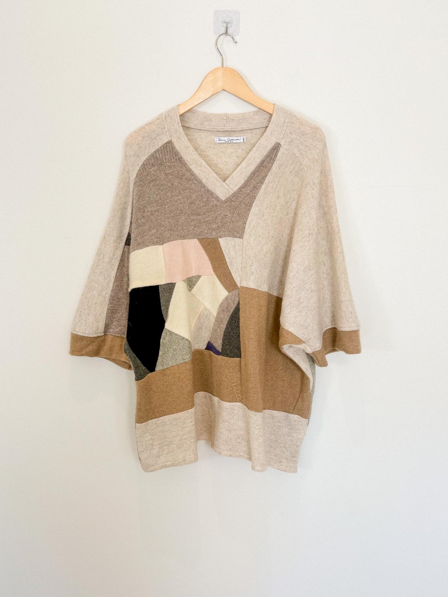 Diana Coatsworth Canadian Designer "Abstract Art Patched Upcycled Cashmere Sweater" (Size L-XXL)