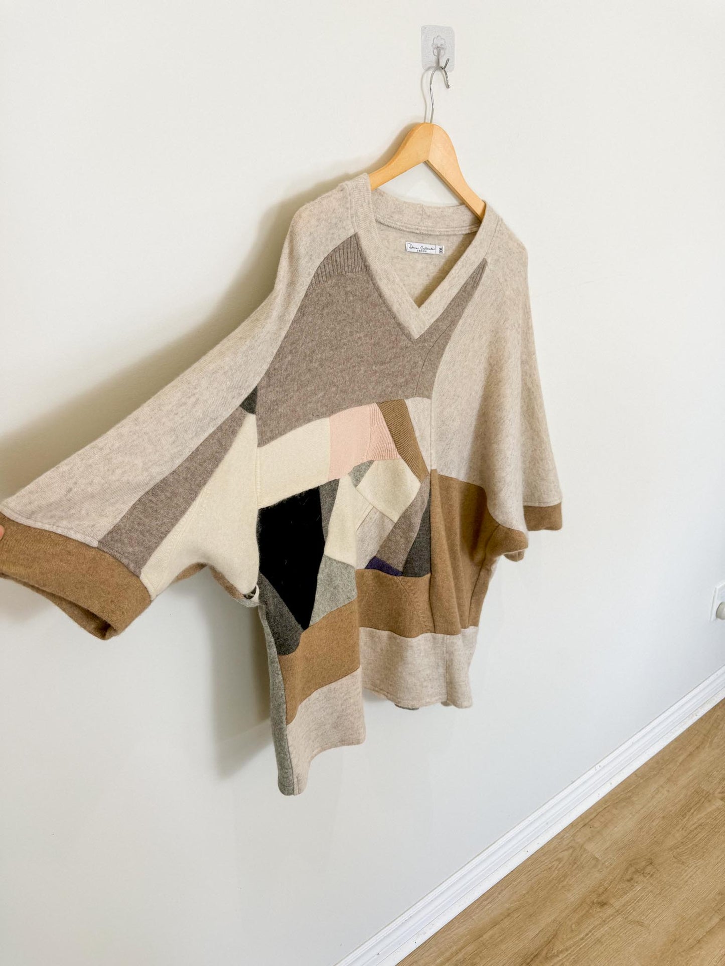 Diana Coatsworth Canadian Designer "Abstract Art Patched Upcycled Cashmere Sweater" (Size L-XXL)