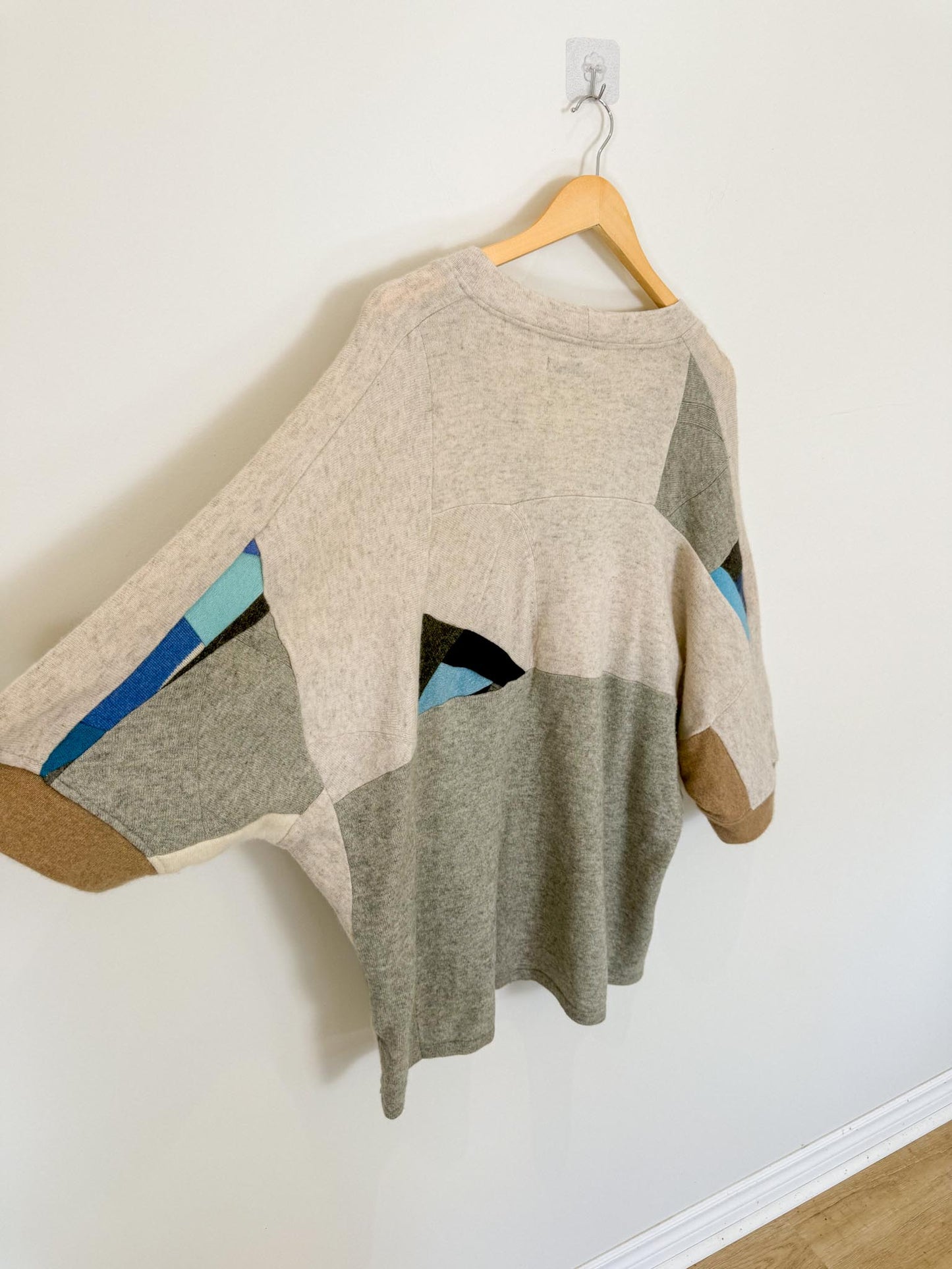 Diana Coatsworth Canadian Designer "Abstract Art Patched Upcycled Cashmere Sweater" (Size L-XXL)