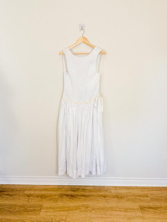 Free People "Nightingale Seersucker Midi Dress" in White (Size L)
