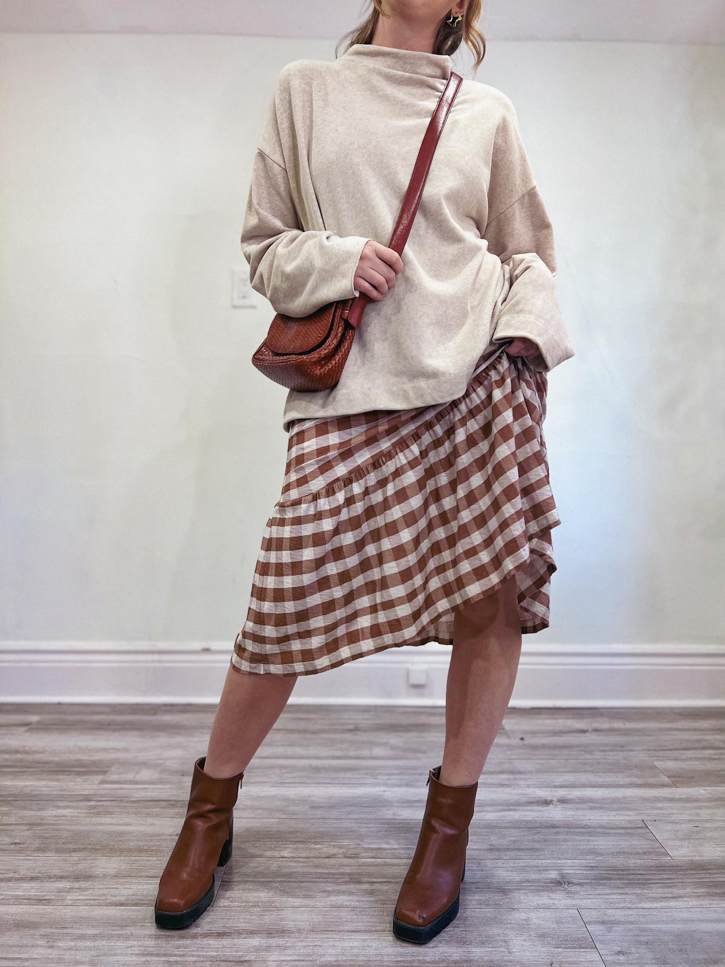 Nation "Nyla Smocked Skirt in Brown/White Gingham" NWT (Size S/M)