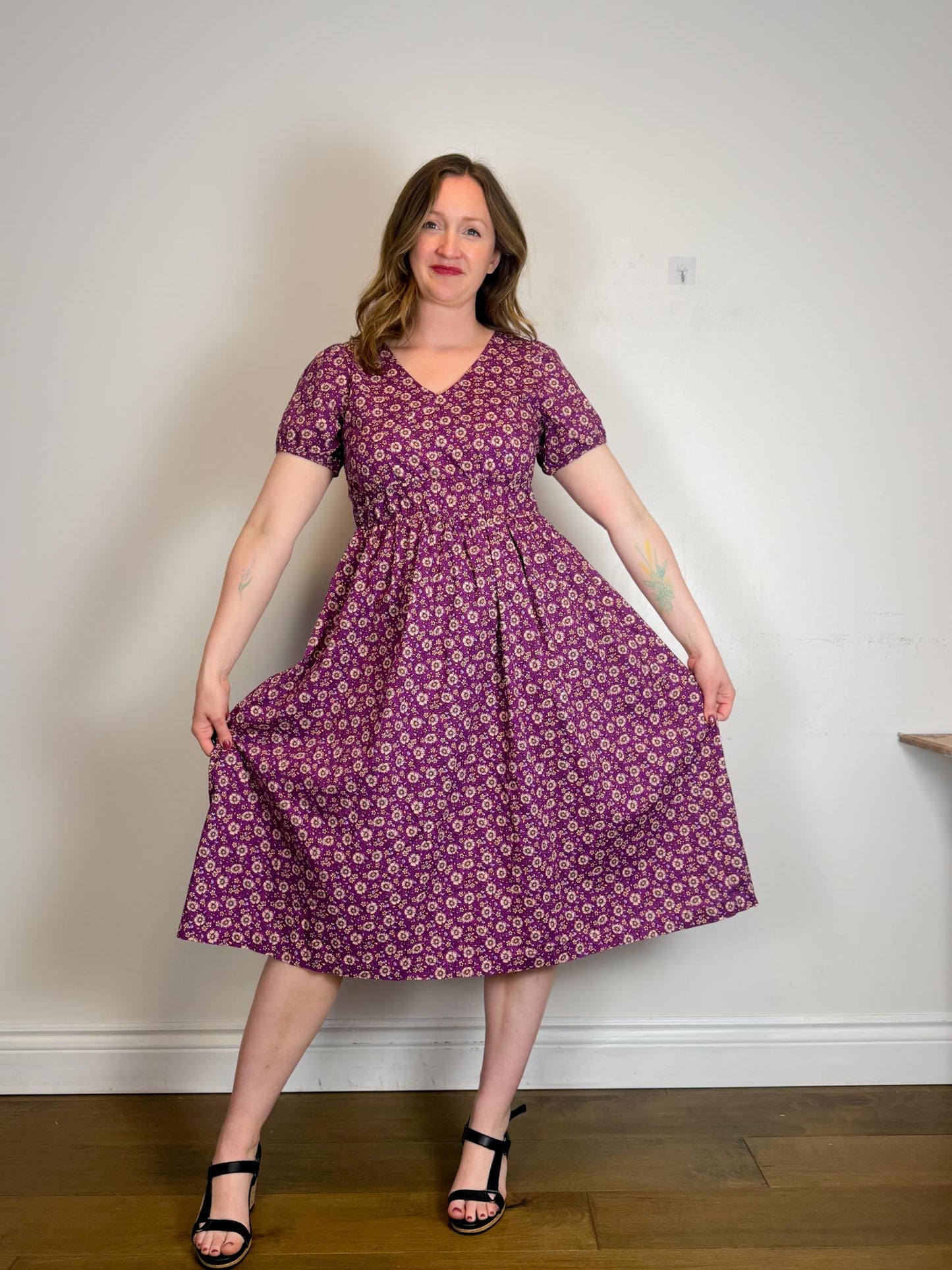 J.Crew Poplin Cotton Midi Dress in Purple Floral (Size 10)