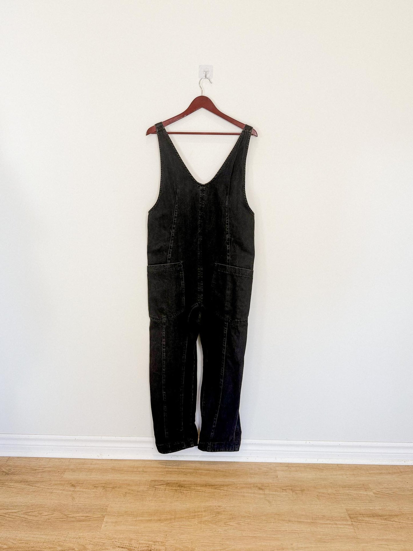 Free People "High Roller Jumpsuit in Black Denim (Size S/M)