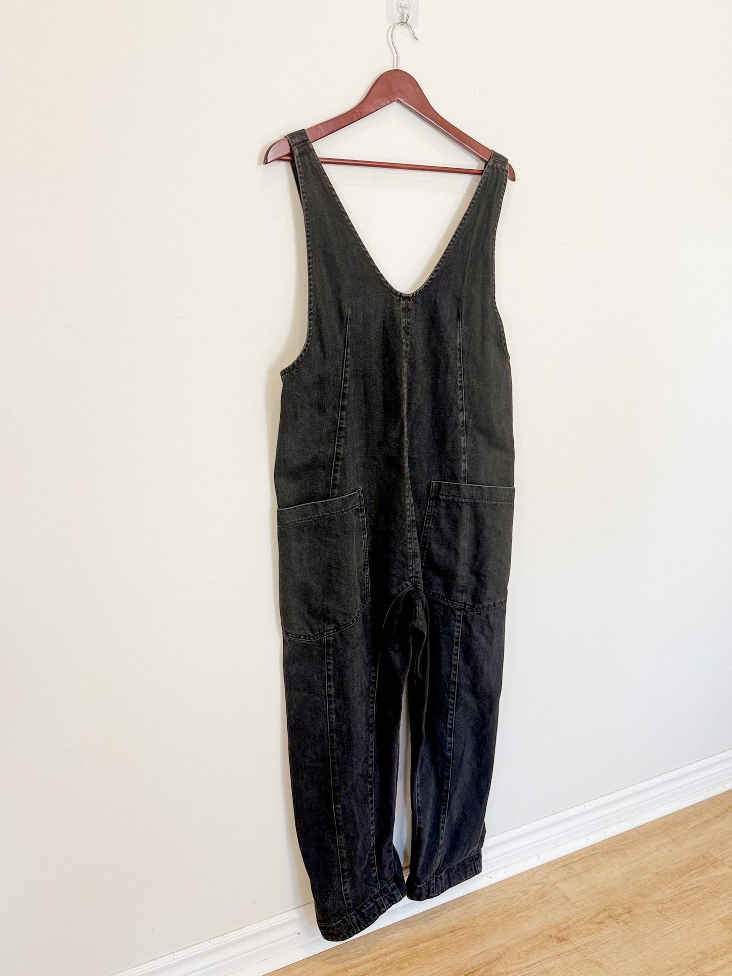 Free People "High Roller Jumpsuit in Black Denim (Size S/M)