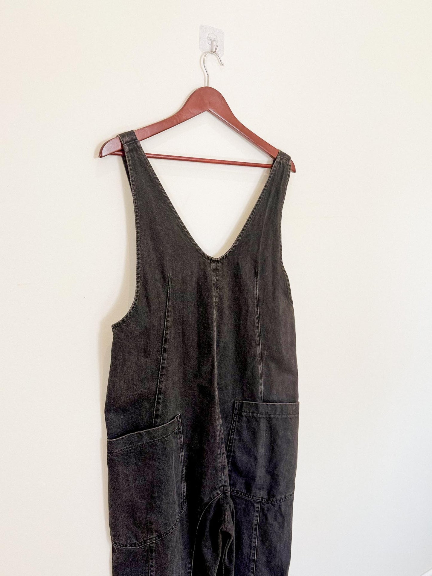 Free People "High Roller Jumpsuit in Black Denim (Size S/M)