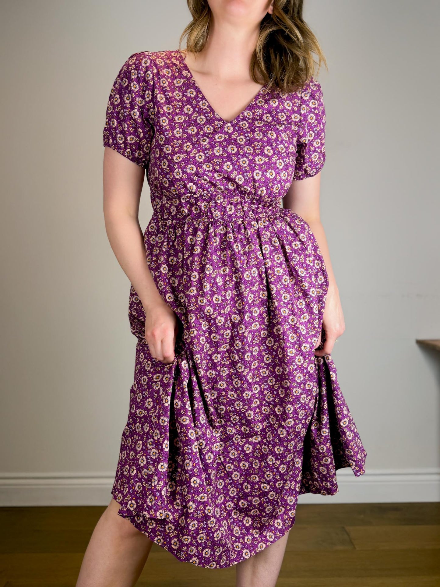 J.Crew Poplin Cotton Midi Dress in Purple Floral (Size 10)