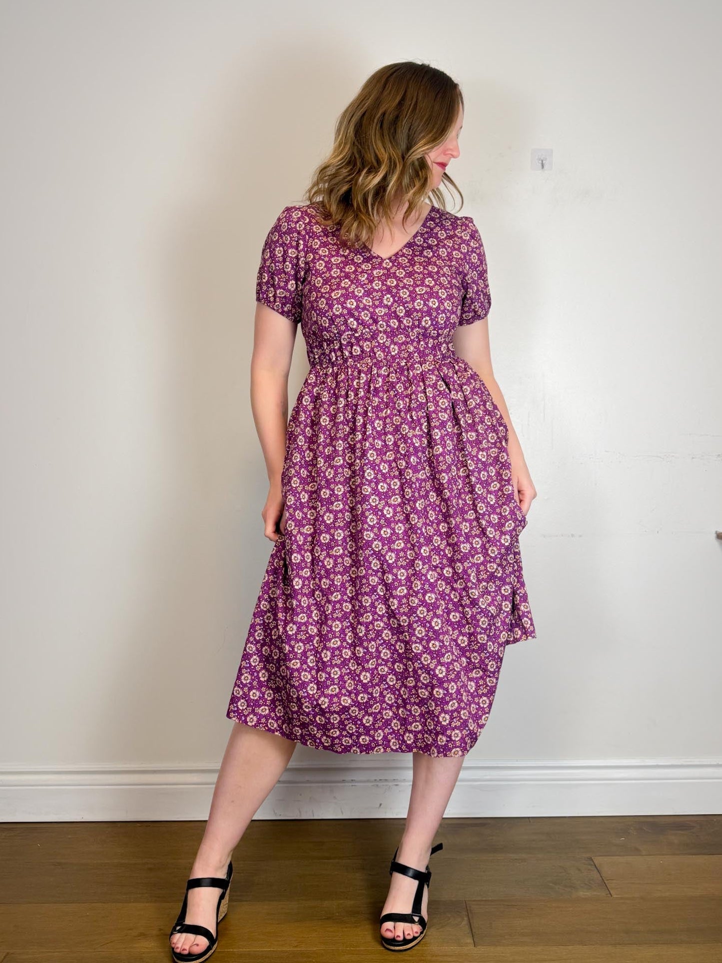 J.Crew Poplin Cotton Midi Dress in Purple Floral (Size 10)