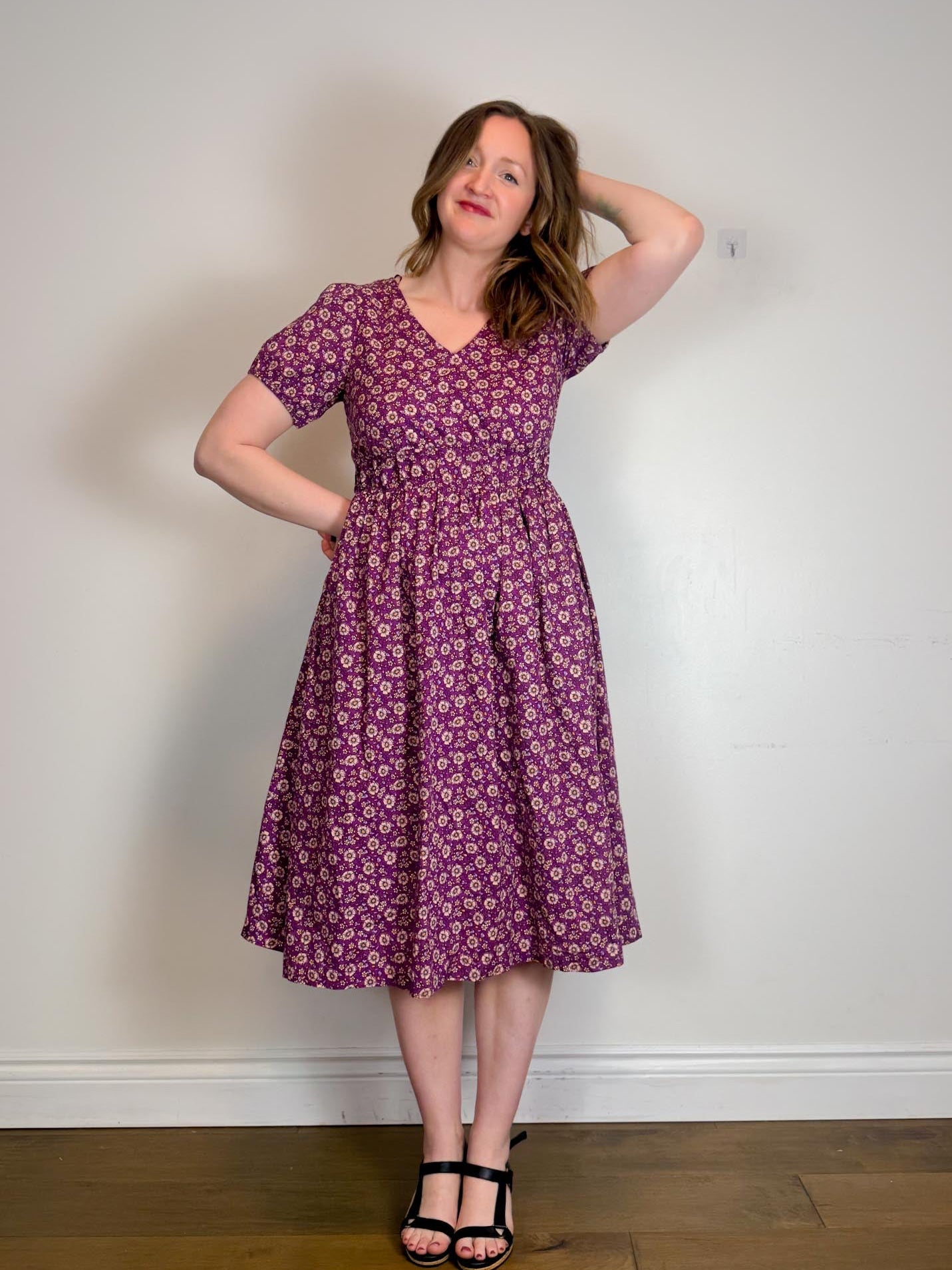 J.Crew Poplin Cotton Midi Dress in Purple Floral (Size 10)